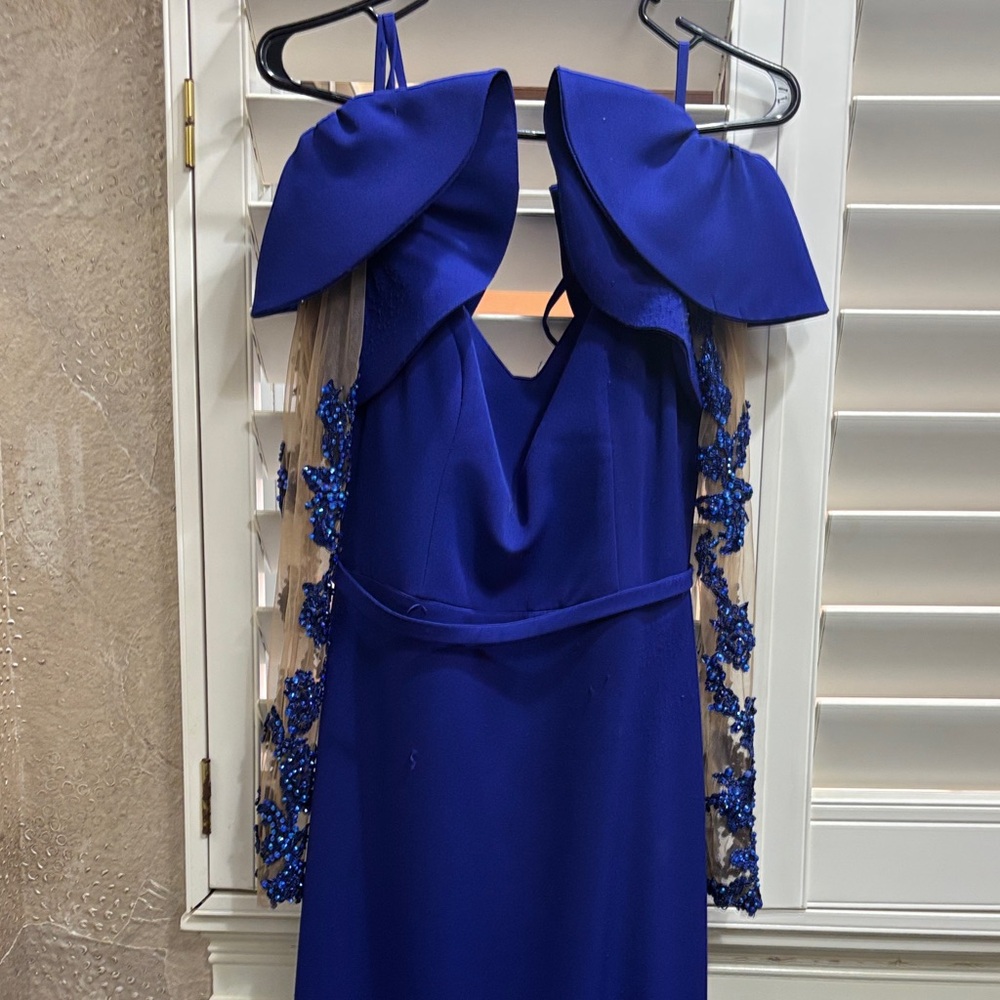 Strapless Royal Blue Dress with Embellished Details
